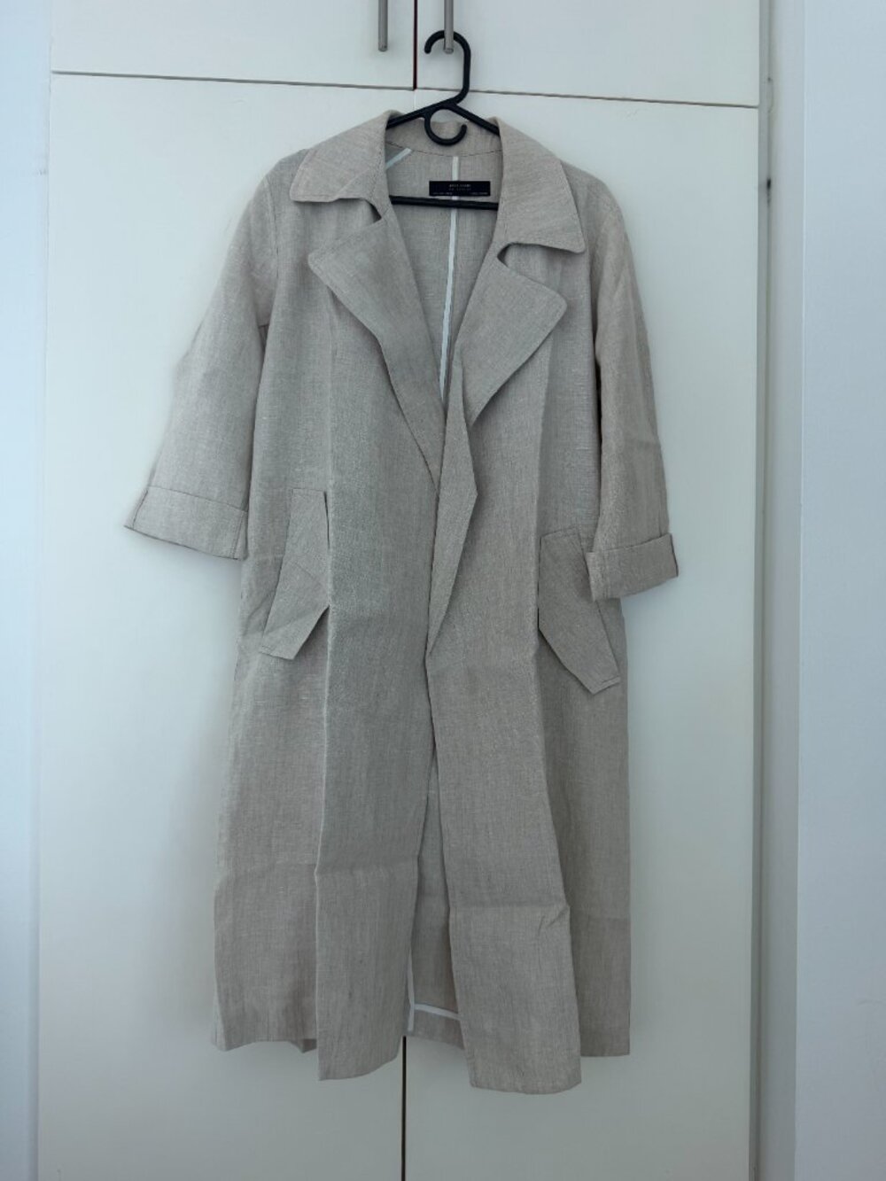 Zara Basic Linen Blend Open Front Duster Trench Beige Size S